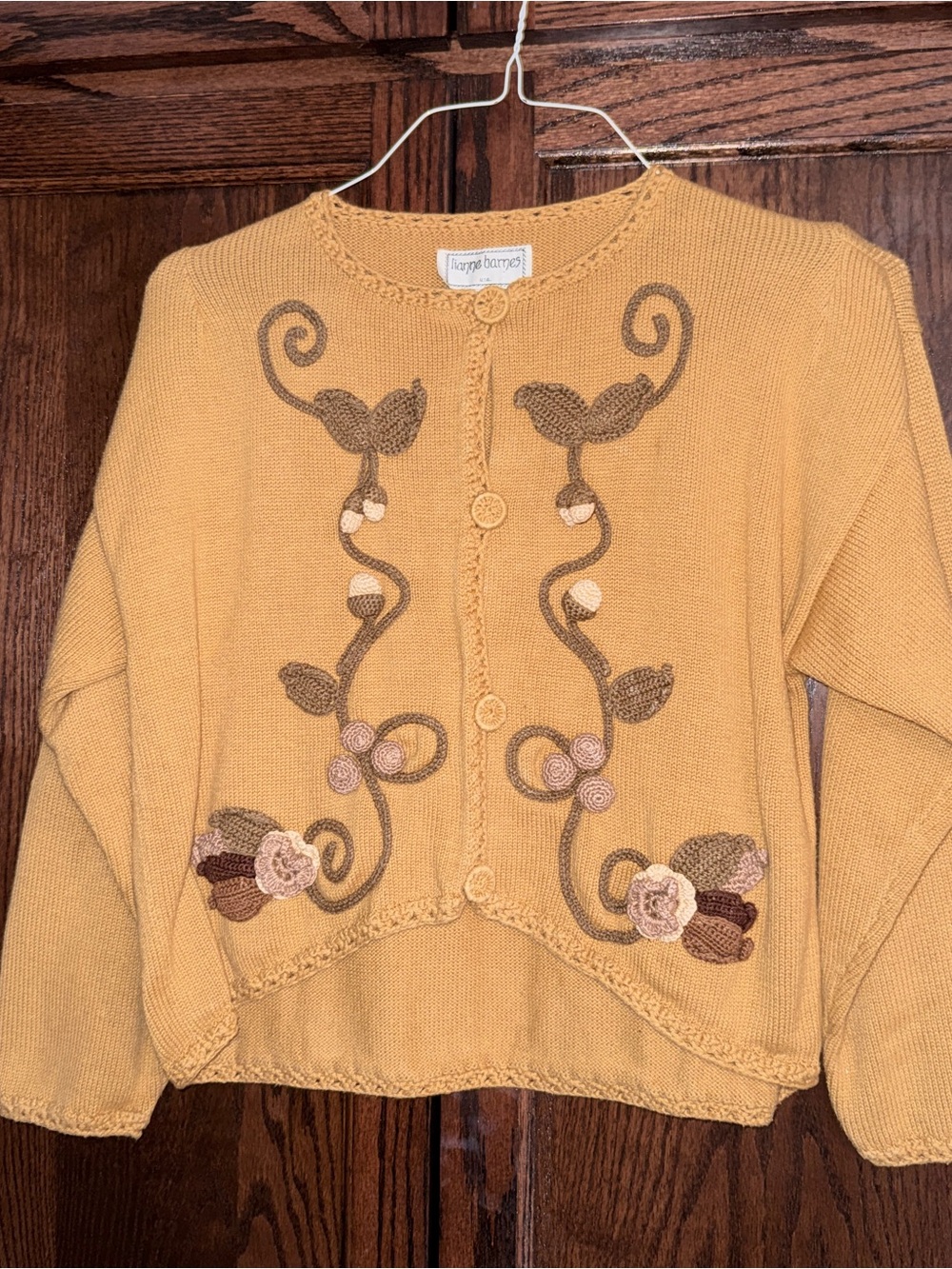 Mustard Yellow Embroidered Button-Front Sweater ~ Vintage
